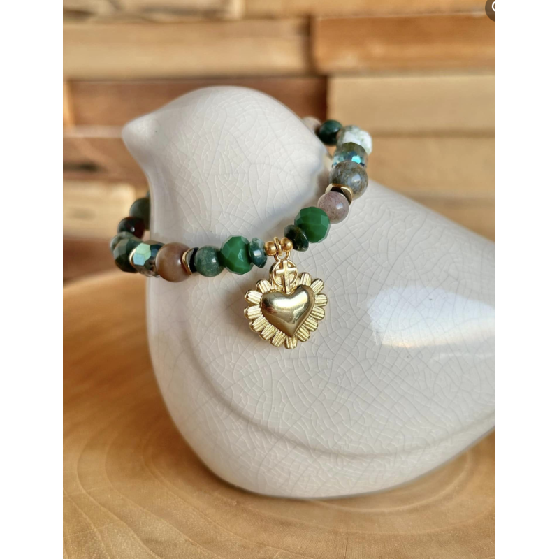 Bracelet en agate indienne, pendentif ex voto