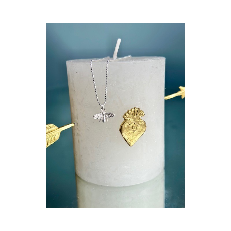 Chaine perlée en argent 925, pendentif abeille