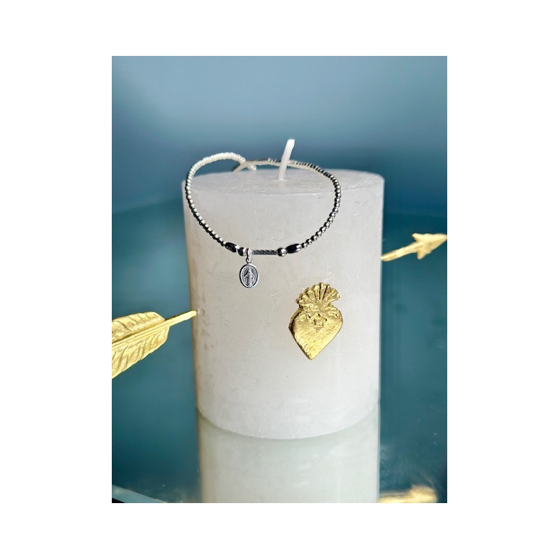 Collier pendentif en argent 925, médaille vierge sur tige