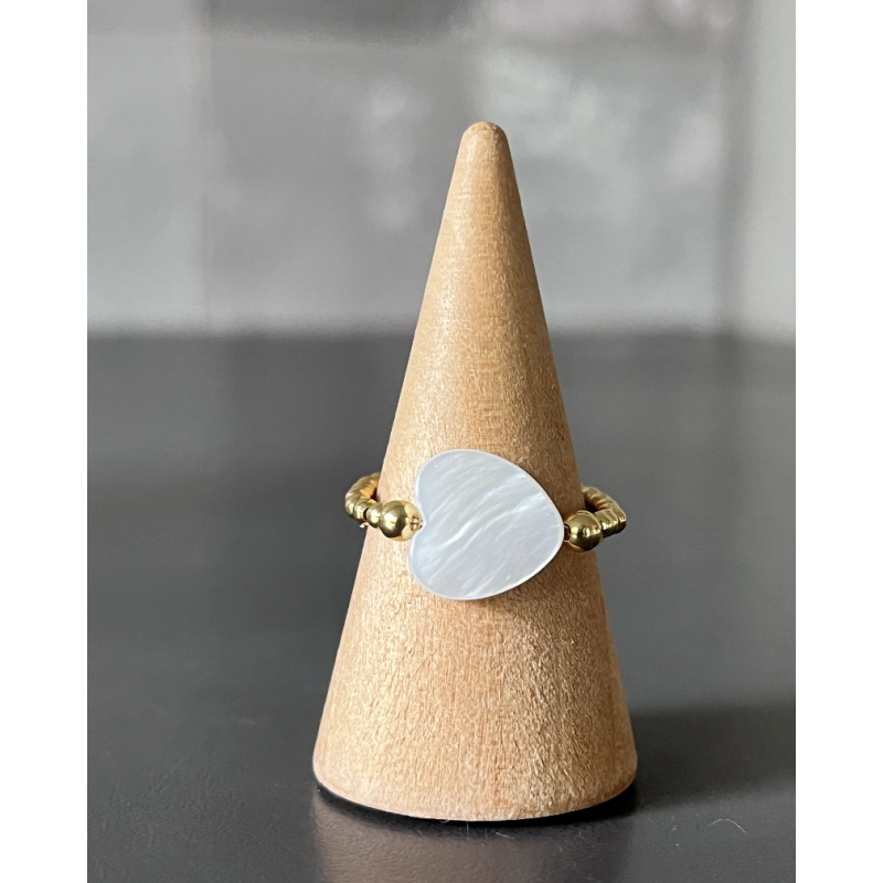 BAGUE PERLES PO COEUR NACRE