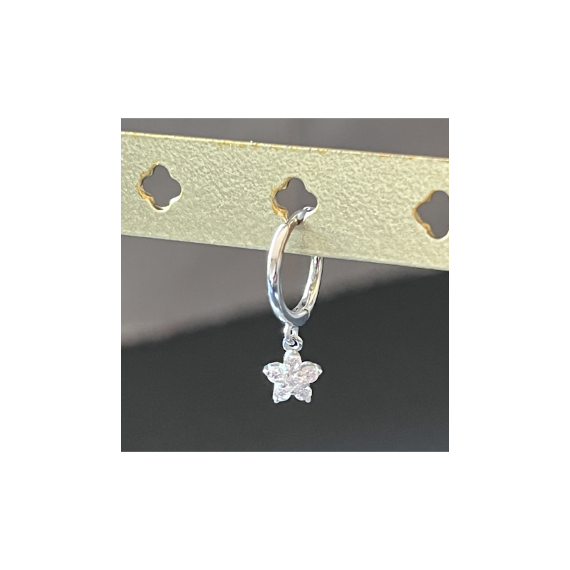 MINI CREOLE ARGENT 925 LISSE et étoile strass (vendu à l'unité)