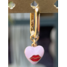 BOUCLE COEUR COEUR EMAIL BOUCHE  PLAQUÉ OR (vendu unité)
