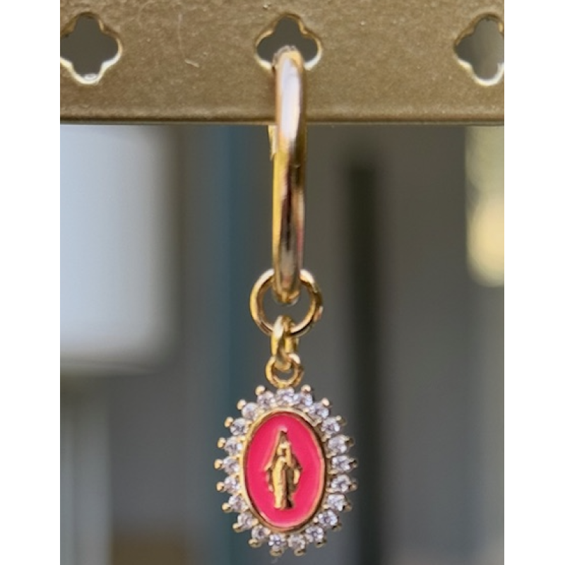 BOUCLE VIERGE ROSE FLUO PLAQUÉ OR (vendu unité)