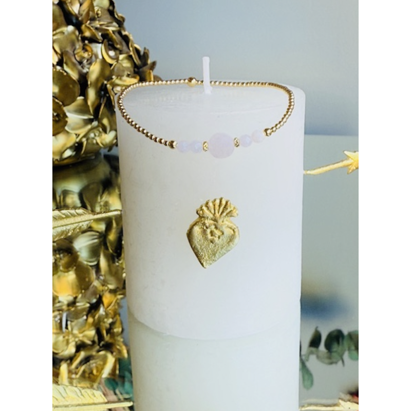 Bracelet plaqué or, quartz rose