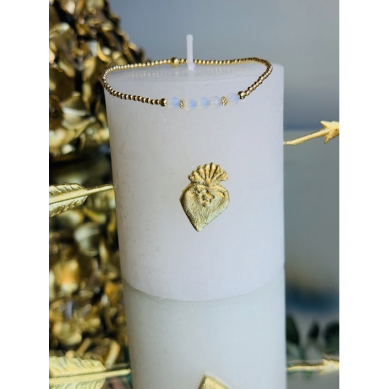 Bracelet plaqué or, perles naturelles opaline