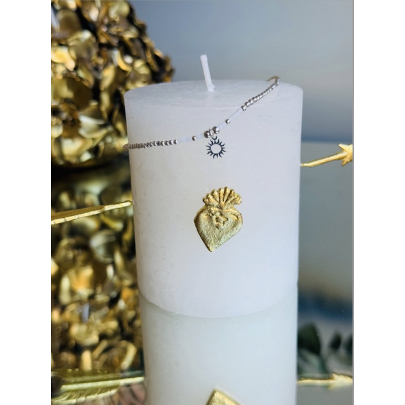 CHEVILLERE PENDENTIF SOLEIL ARGENT 925/PERLES MIYUKI BLANCHES