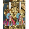 BOUCLES ANNEAUX BLANCS /POMPOM COLORE ET PERROQUET