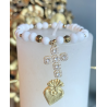 Bracelet en perles de bénitier , pendentif croix strass