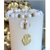 Bracelet en perles de bénitier , pendentif vierge marie blanche