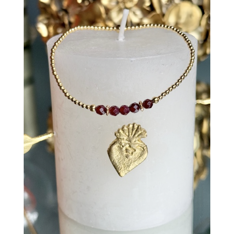 Bracelet plaqué or, perles naturelles grenat