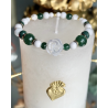 Bracelet en perles de bénitier, agate, jade , rose en nacre blanche