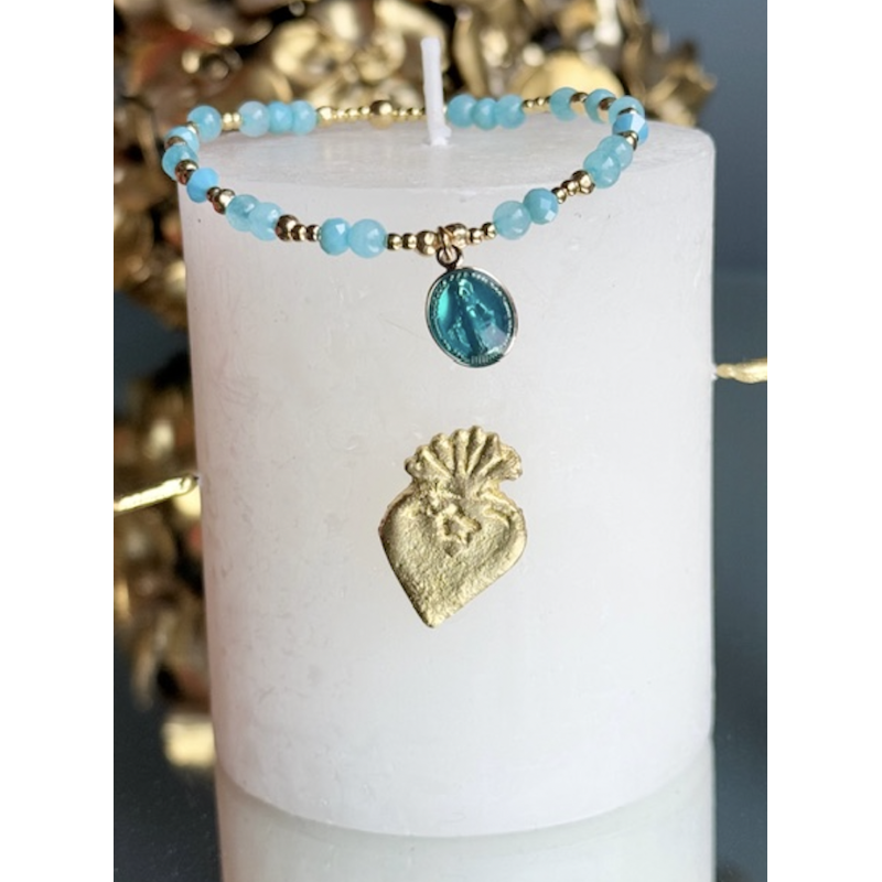 Bracelet fin or , VIERGE TURQUOISE, PERLES JADE
