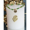 Bracelet fin or , MEDAILLON OR, PERLES JADE ET CRISTAL DE VERRE