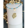 Bracelet fin or , ROND MARTELE, PERLES JADE ET CRISTAL DE VERRE turquoise