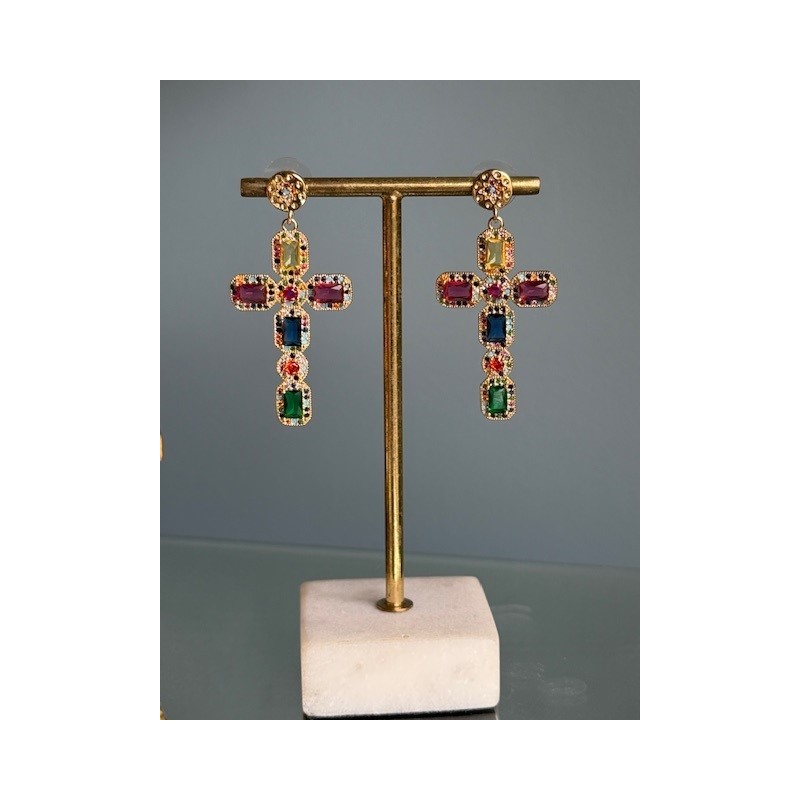 BOUCLES CROIX MULTICOLORE ( LA PAIRE )