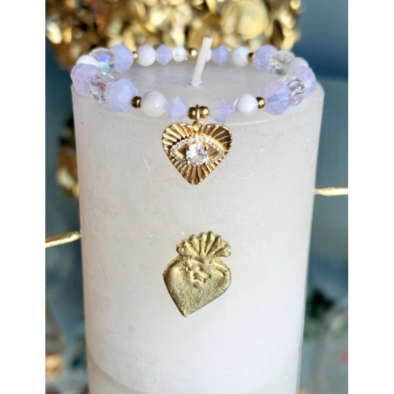 BRACELET COEUR SACRE ROSE ET BLANC PERLES BENITIER/SWAROVSKI ROSE