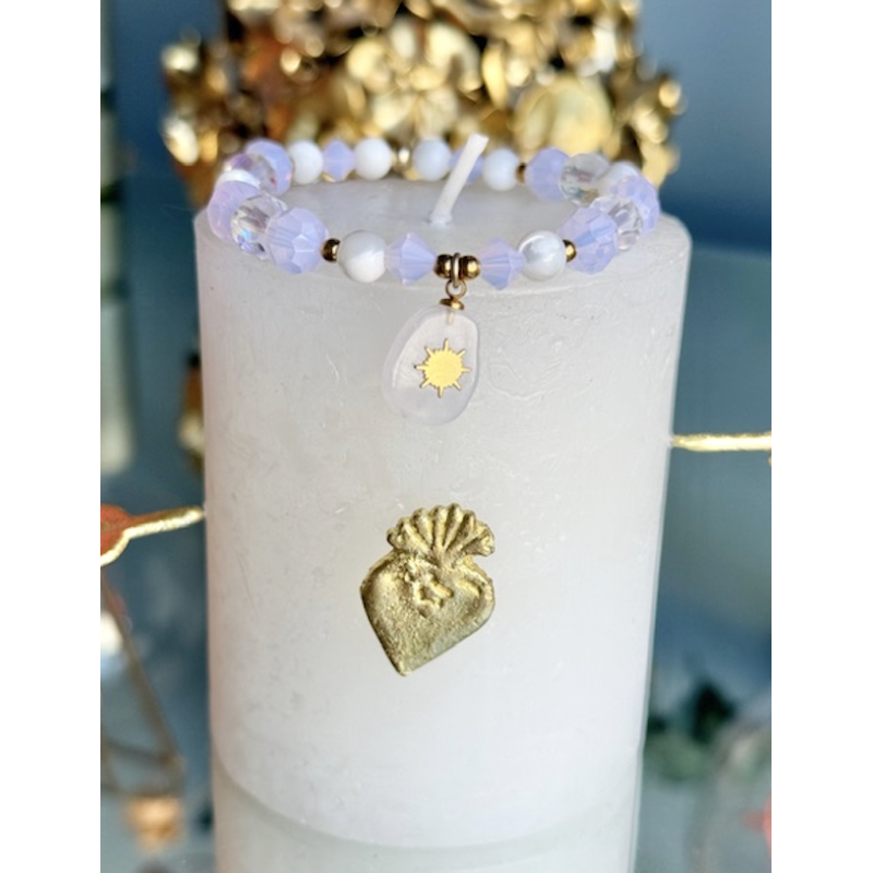 BRACELETQUARTZ ROSE ET BLANC PERLES BENITIER/SWAROVSKI ROSE