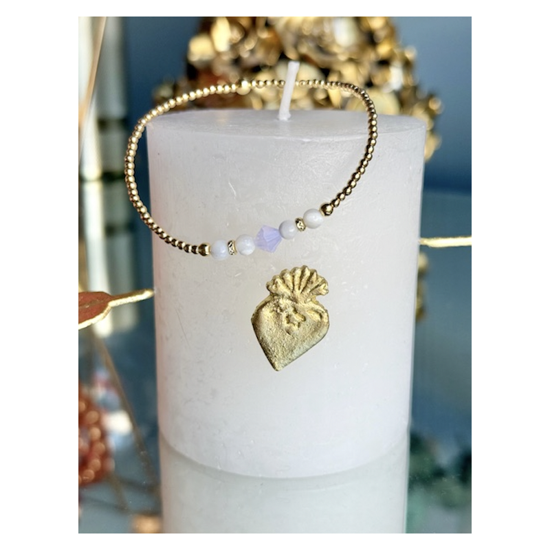 BRACELET perles bénitier blanc et cristal swarovski rose