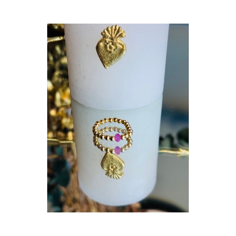 BAGUE PO PERLES 3mm JADE ROSE VIF