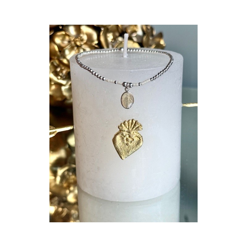 BRACELET PERLES ARG VIERGE BEIGE