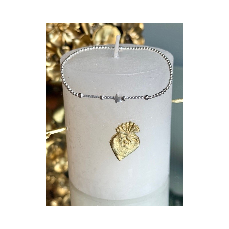 BRACELET PERLES ARG barre diamant etoile