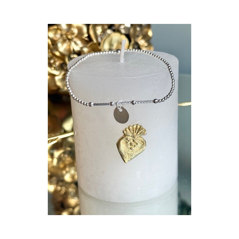 BRACELET PERLES ARG barre diamant macaron