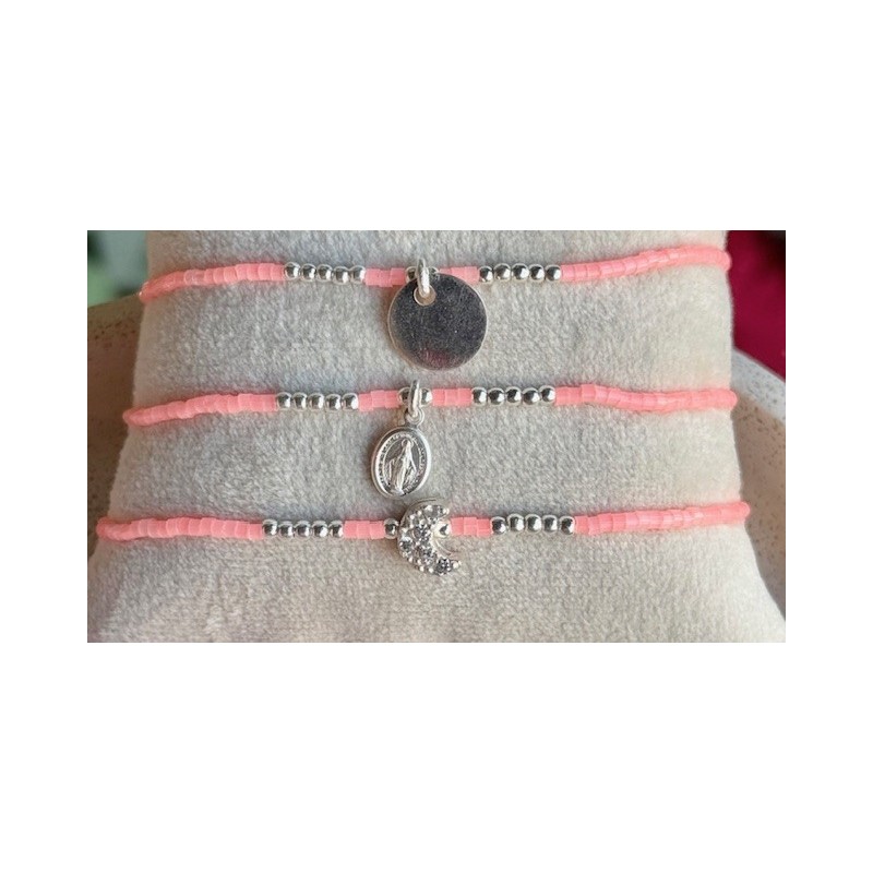 BRACELET PERLES ARG MIYUKI ORANGE FLUO