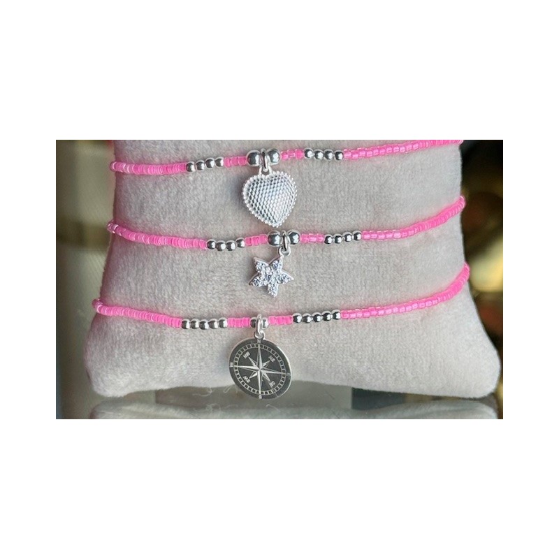 BRACELET PERLES ARG MIYUKI ROSE FLUO