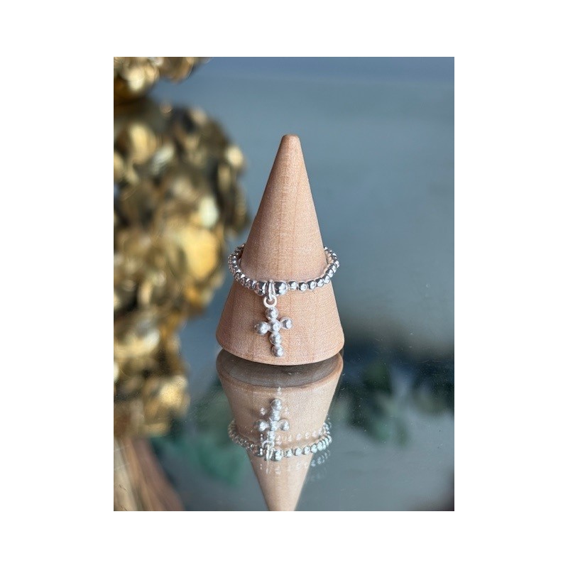 BAGUE PERLES ARG CROIX FINE