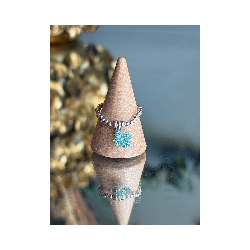 BAGUE PERLES ARG TREFLE PAILLETTES