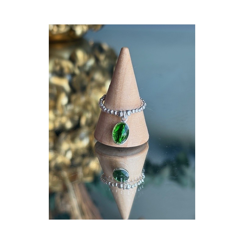BAGUE PERLES ARG VIERGE MADONE VERTE