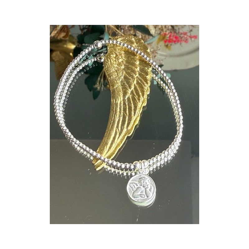 Bracelet en argent 925, pendentif médaille ange