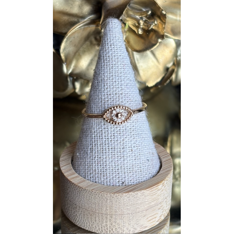 Bague plaqué or taille 56 oeil protection zirconium