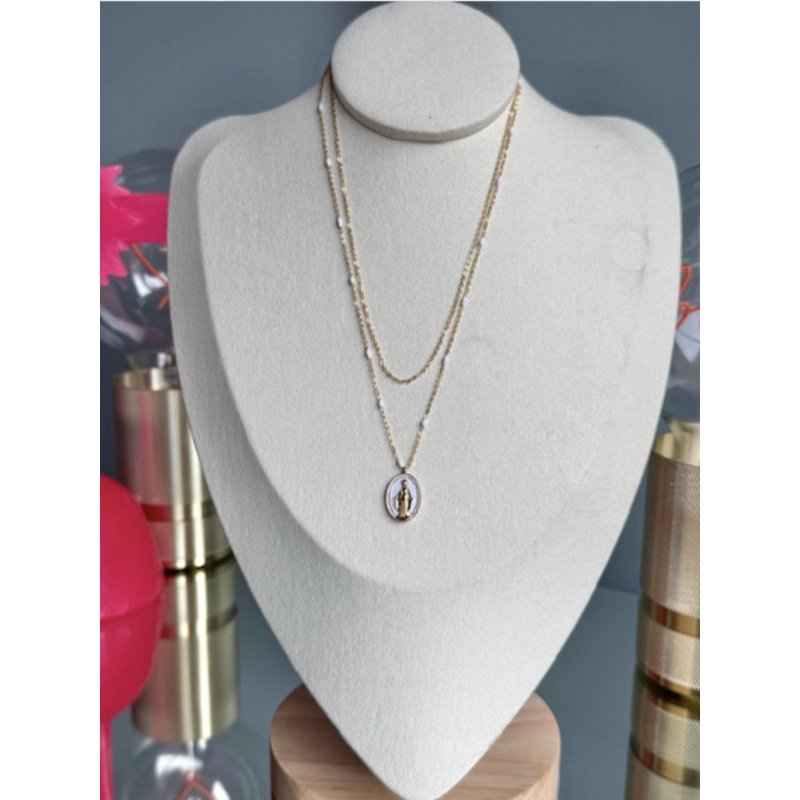 Collier double email blanc vierge blanche