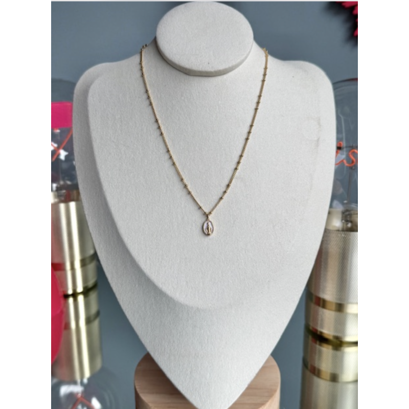 Collier chaine perlée gold filled mini vierge blanc