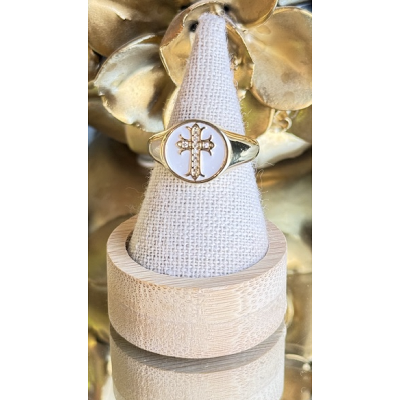 Bague ajustable croix blanche