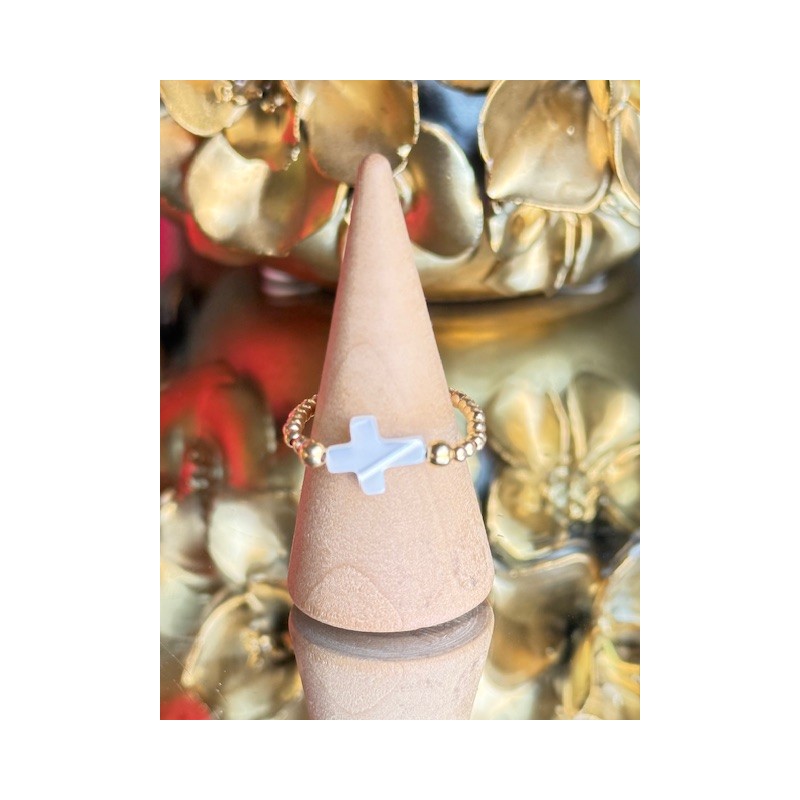 BAGUE PERLES PO CROIX NACRE