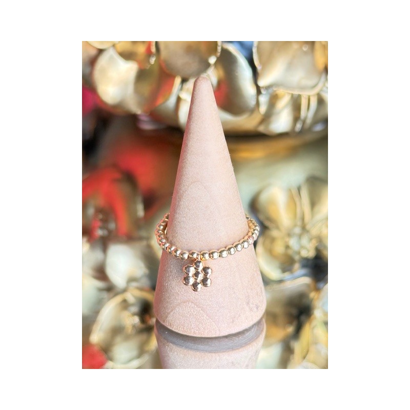 BAGUE PERLES PO mini fleur boule