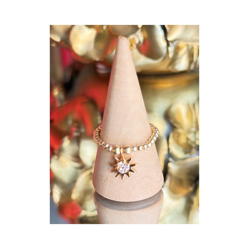 Bague "strass" soleil plaque or