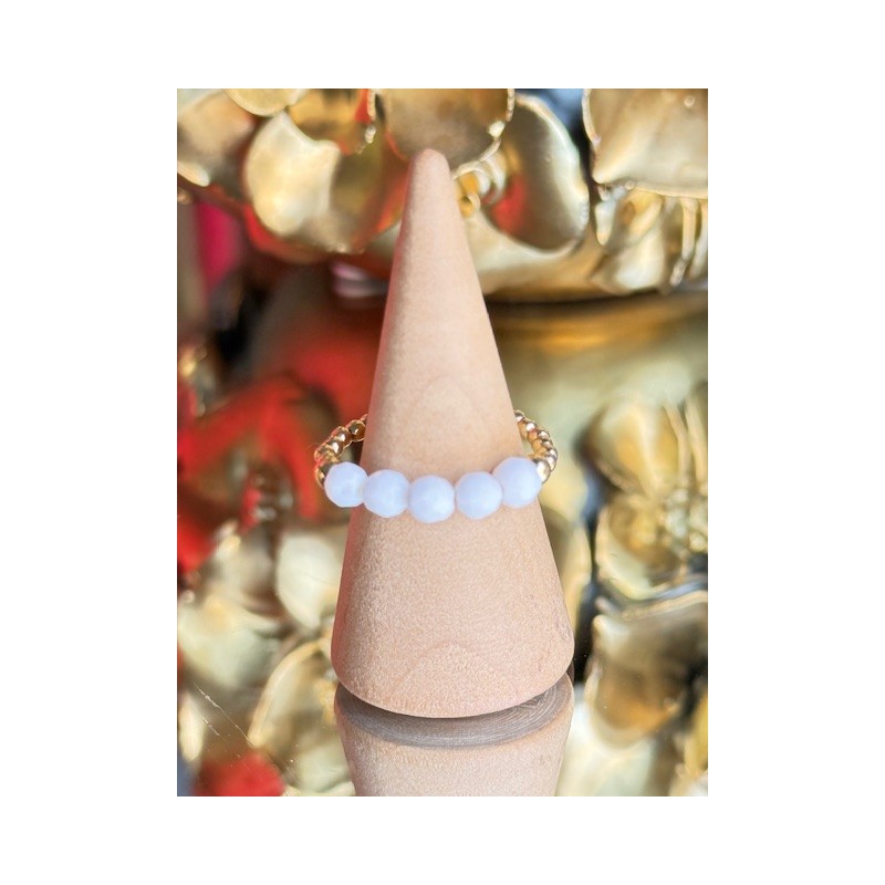 BAGUE perle blanc bénitier facetté