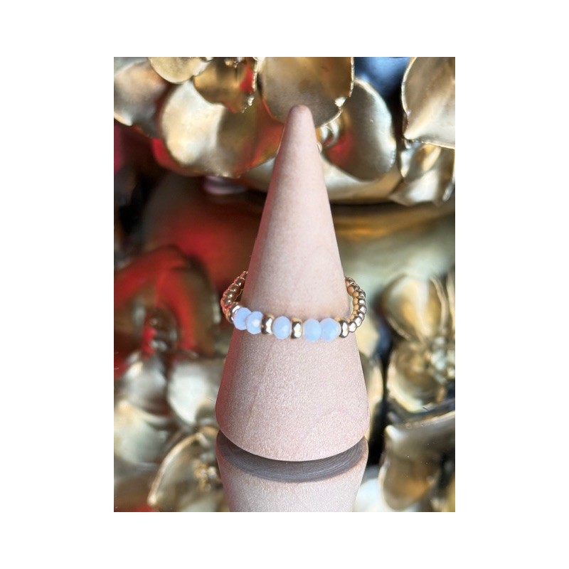 BAGUE PERLE PO PERLE BLANCHE en verre/rondelle or