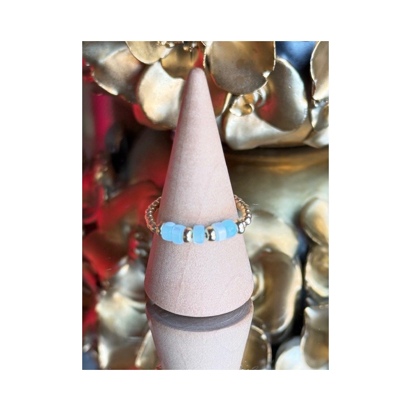 BAGUE PERLE PO PERLE BLEU CIEL RONDELLE NACRE