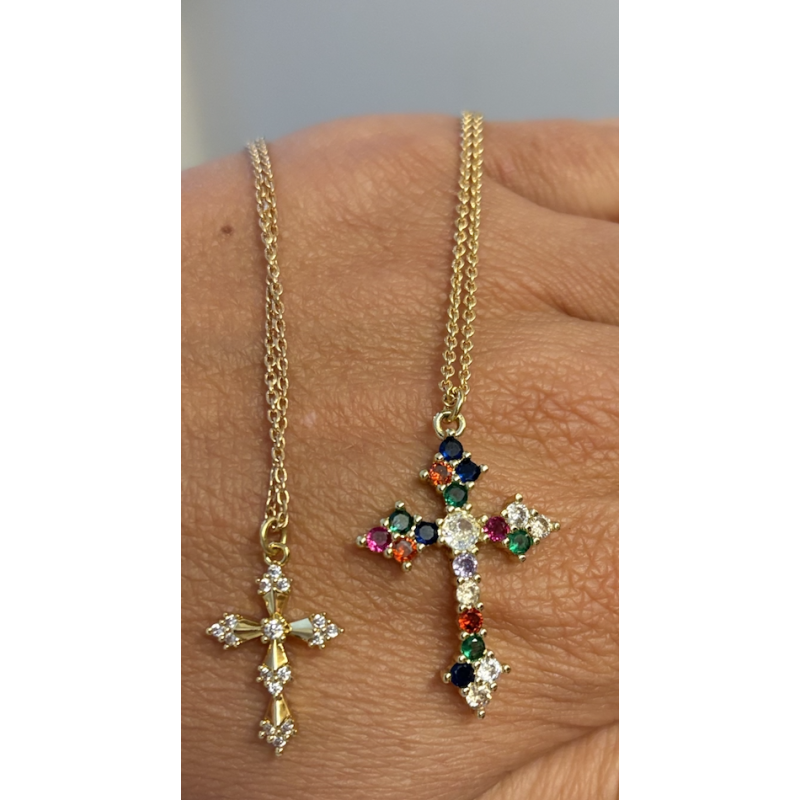 Ensemble 2 colliers chaine croix + bracelet